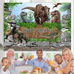 Lofaris Nature Jungle Dinosaur World Happy Birthday Backdrop