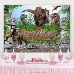 Lofaris Nature Jungle Dinosaur World Happy Birthday Backdrop