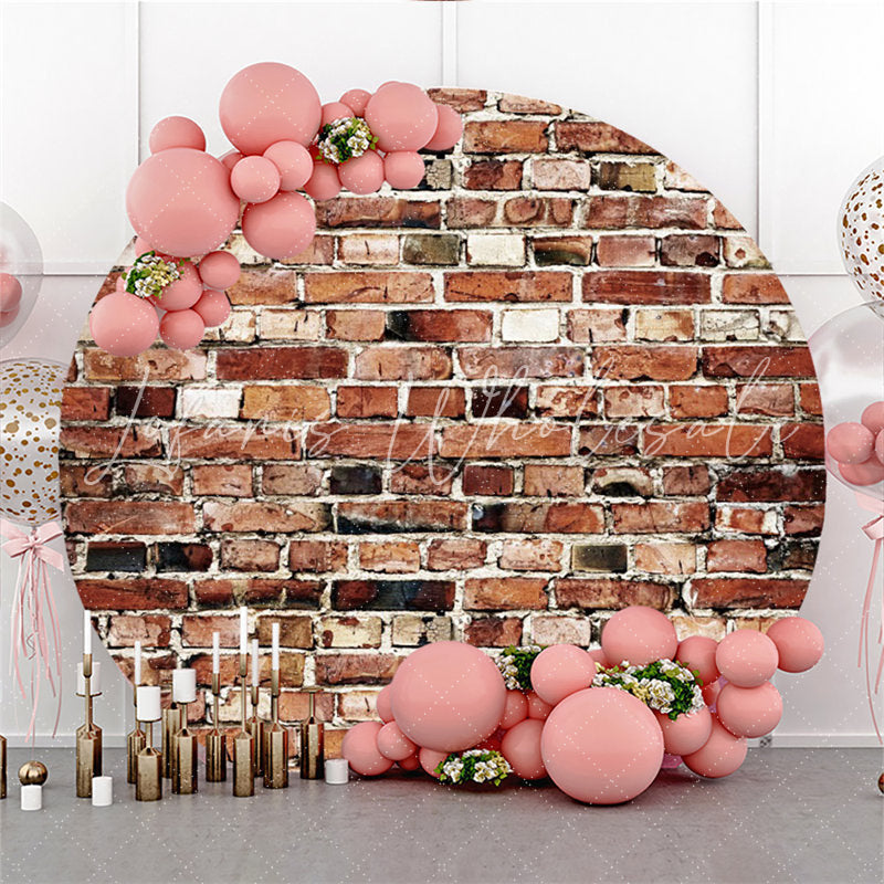 Lofaris Nature Simple Brown Bricks Round Birthday Party Backdrop