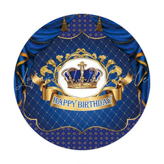 Lofaris Navy And Gold Crown Circle Happy Birthday Backdrop