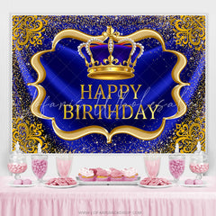 Lofaris Navy Blue And Glod Brown Crown Happy Birthday Backdrop