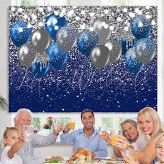 Lofaris Navy Blue And Silver Balloon Light Birthday Backdorp