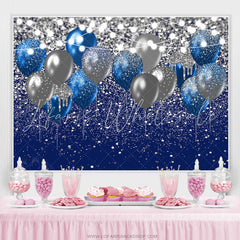 Lofaris Navy Blue And Silver Balloon Light Birthday Backdorp