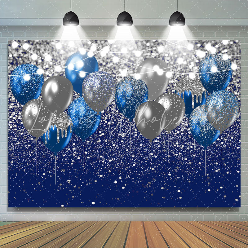 Lofaris Navy Blue And Silver Balloon Light Birthday Backdorp