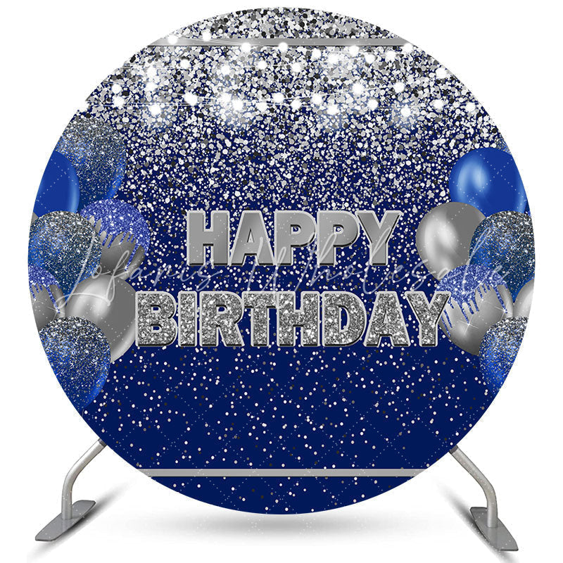 Lofaris Navy Blue And Silver Balloons Circle Birthday Backdrop