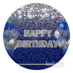 Lofaris Navy Blue And Silver Balloons Circle Birthday Backdrop