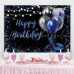 Lofaris Navy Blue And Silver Glitter Balloons Birthday Backdrop