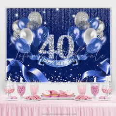 Lofaris Navy Blue Balloon Ribbion Happy 40Th Birthday Backdrop