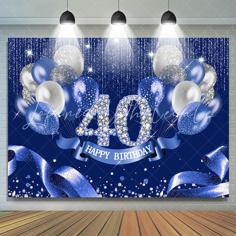 Lofaris Navy Blue Balloon Ribbion Happy 40Th Birthday Backdrop