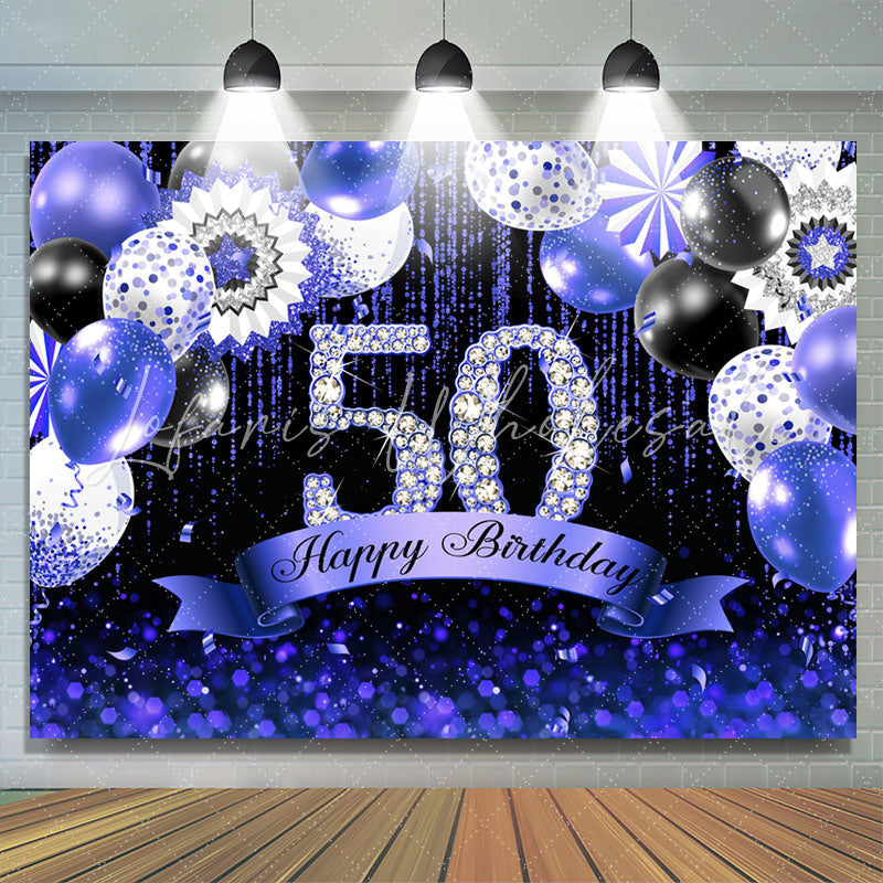 Lofaris Navy Blue Bokeh Glitter Diamonds 50th Birthday Backdrop