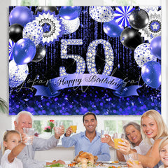 Lofaris Navy Blue Bokeh Glitter Diamonds 50th Birthday Backdrop