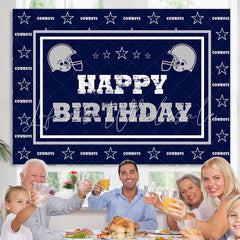 Lofaris Navy Blue Cowboy Football Happy Birthday Backdrop