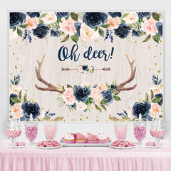 Lofaris Navy Blue Floral Oh Deer Flower Baby Shower Backdrop