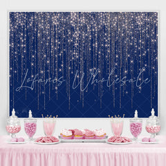 Lofaris Navy Blue Glitter Silver Bar Happy Birthday Backdrop