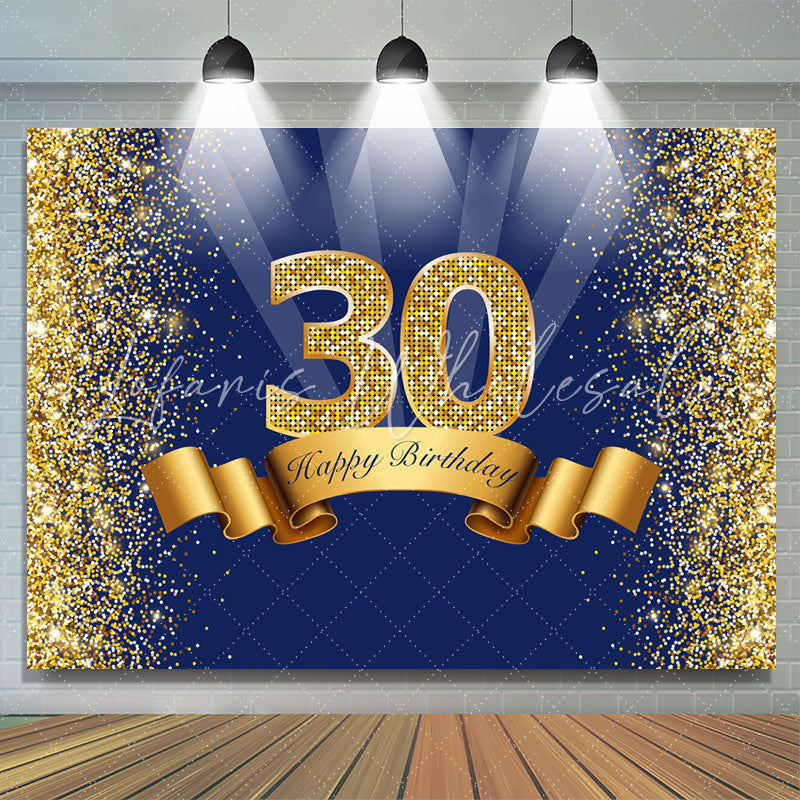 Lofaris Navy Blue Gold Bokeh Happy 30th Birthday Backdrop