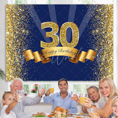 Lofaris Navy Blue Gold Bokeh Happy 30th Birthday Backdrop