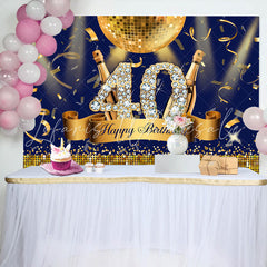 Lofaris Navy Blue Gold Party Light Ball 40 Birthday Backdrop