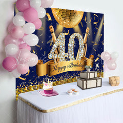 Lofaris Navy Blue Gold Party Light Ball 40 Birthday Backdrop