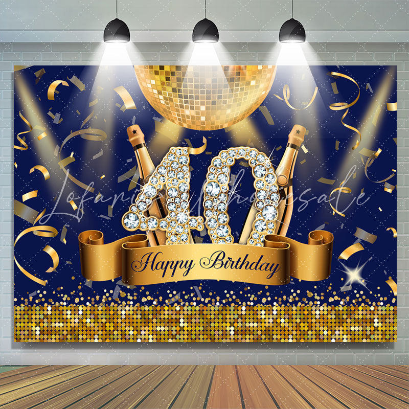 Lofaris Navy Blue Gold Party Light Ball 40 Birthday Backdrop