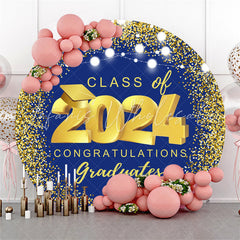 Lofaris Navy Blue Gold Spot Light Circle Graduation Backdrop