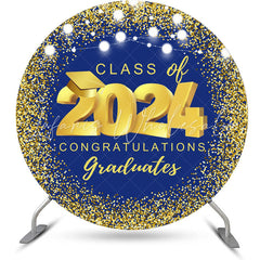 Lofaris Navy Blue Gold Spot Light Circle Graduation Backdrop