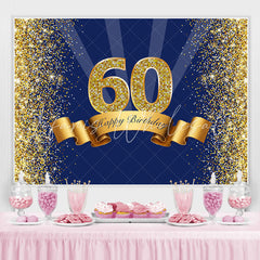 Lofaris Navy Blue Golden Glitter Happy 60Th Birthday Backdrop