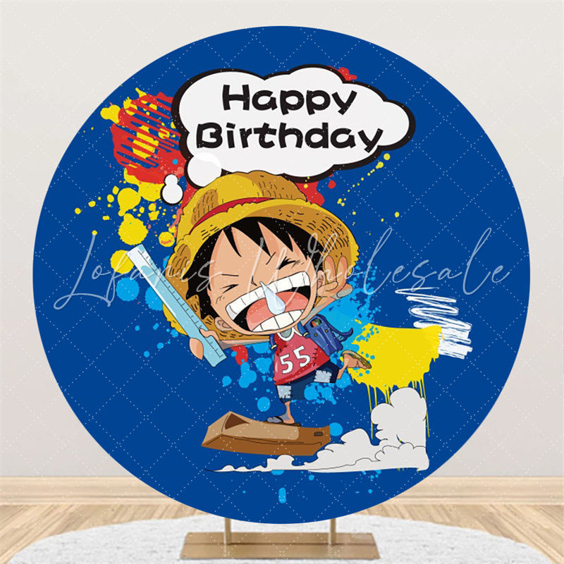 Lofaris Navy Blue Graffiti Little Boy Round Birthday Backdrop