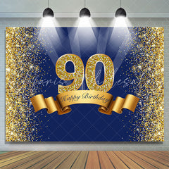 Lofaris Navy Blue Ribbon Happy 90Th Birthday Simple Backdrop