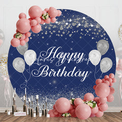 Lofaris Navy Blue Silver Balloons Round Birthday Backdrop