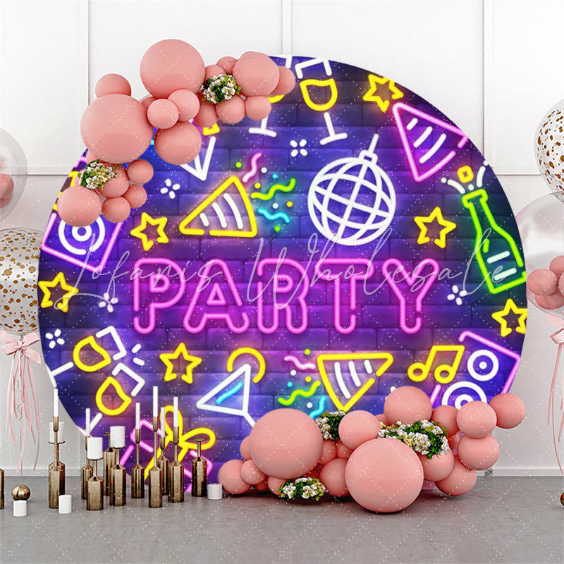 Lofaris Neon Light Brick Wall Circle Dance Party Backdrop