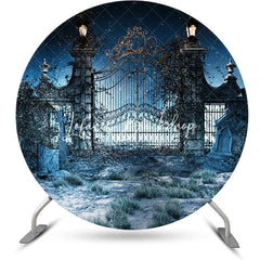 Lofaris Night Dilapidated Old Door Round Halloween Backdrop