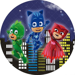 Lofaris Night High Buildings Round Little Hero Birthday Backdrop