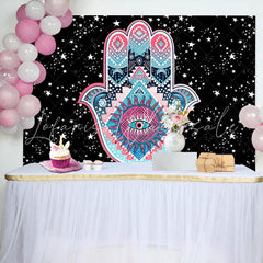 Lofaris Night Sky Stars Hamasa Hand Pattern Birthday Backdrop