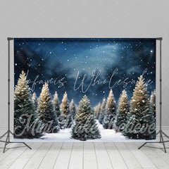 Lofaris Night Snowy Green Abies Forest Christmas Backdrop