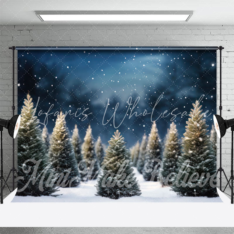 Lofaris Night Snowy Green Abies Forest Christmas Backdrop