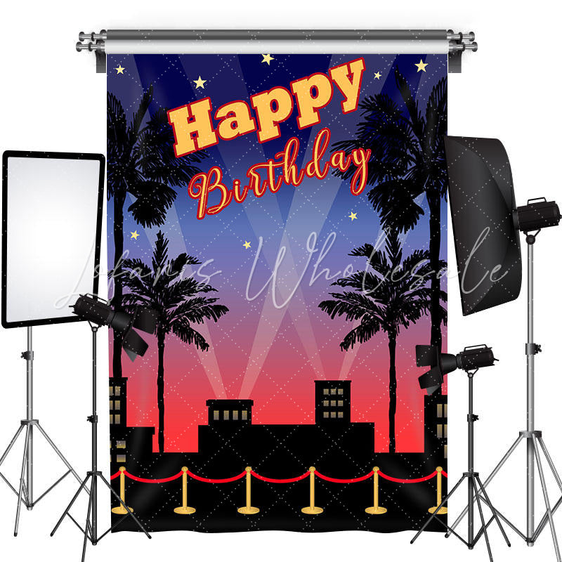 Lofaris Nightfall Coconut Palm Dim Happy Birthday Backdrop