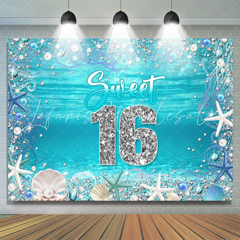 Lofaris Ocean Blue Shell Sweet 16 Birthday Party Backdrop