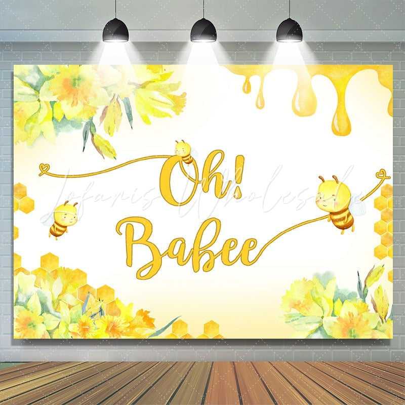 Lofaris Oh Babee Yellow Floral Baby Shower Backdrop for Decoration