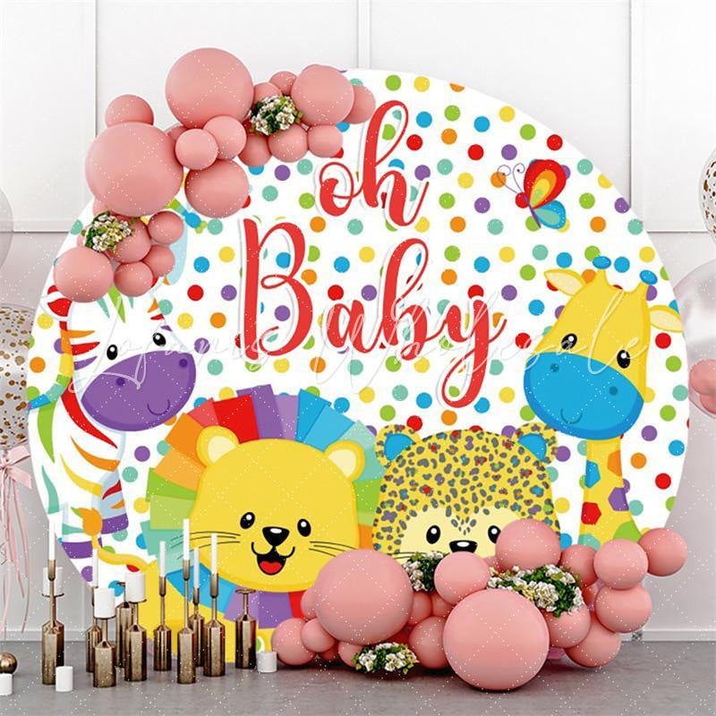 Lofaris Oh Baby Animals Colorful Dots Shower Round Backdrops