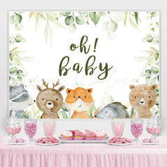 Lofaris Oh Baby Animals Green Leaves Shower Backdrop