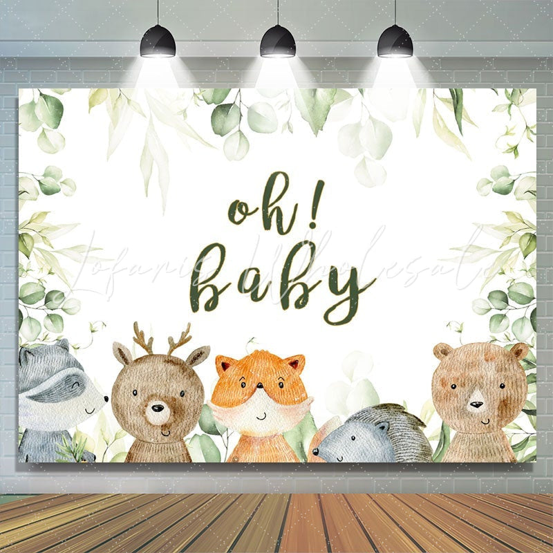 Lofaris Oh Baby Animals Green Leaves Shower Backdrop