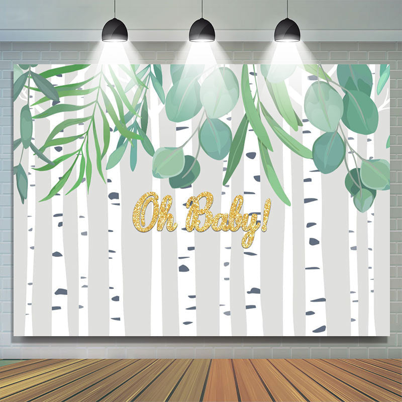 Lofaris Oh Baby Bamboo Leaves Stripe Gender Reveal Backdrop