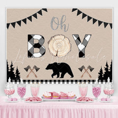 Lofaris Oh Baby Bear Forest Wood Photo Backdrop for Shower