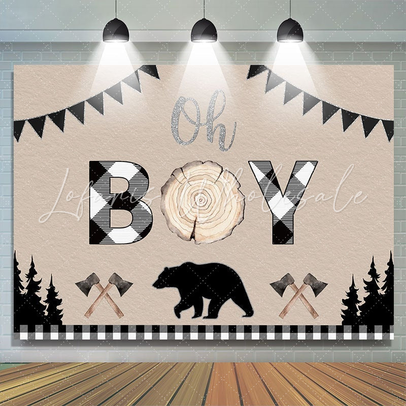 Lofaris Oh Baby Bear Forest Wood Photo Backdrop for Shower