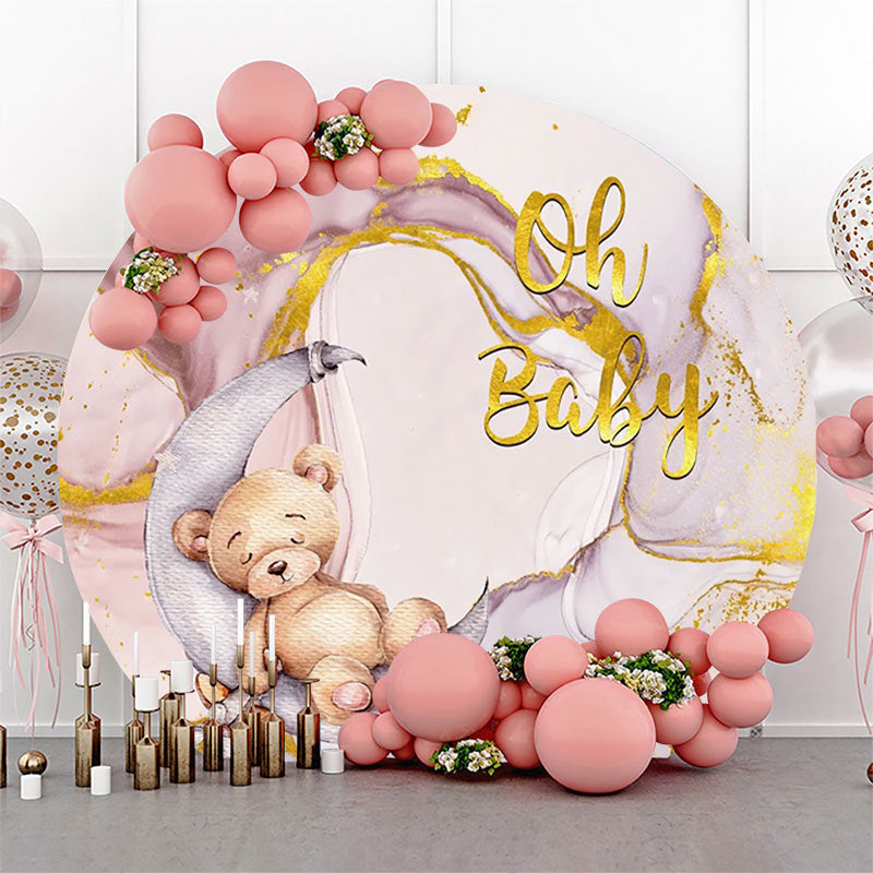 Lofaris Oh Baby Bear Marbled Round Gender Reveal Backdrop