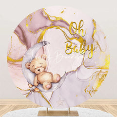 Lofaris Oh Baby Bear Marbled Round Gender Reveal Backdrop