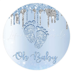 Lofaris Oh Baby Blue And Silver Glitter Feet Shower Backdrop