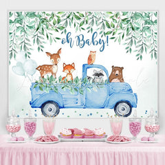 Lofaris Oh baby blue car with animals boy shower backdrop