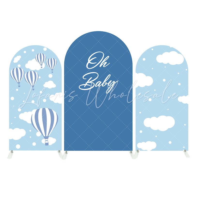 Oh Baby Blue Hot Air Balloon Arch Backdrop Wall Cloth Cover Birthday Baby Shower Gender Reveal Party