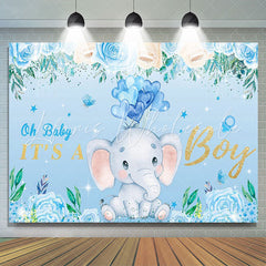 Lofaris Oh Baby Boy Elephant Blue Gender Reveal Party Backdrop